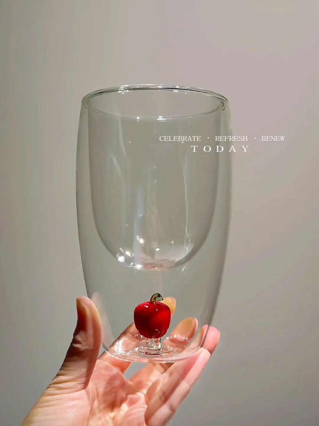 Hares｜Double‑walled Glass Cup (Little Mushroom), 3D design, approx. 350 ml