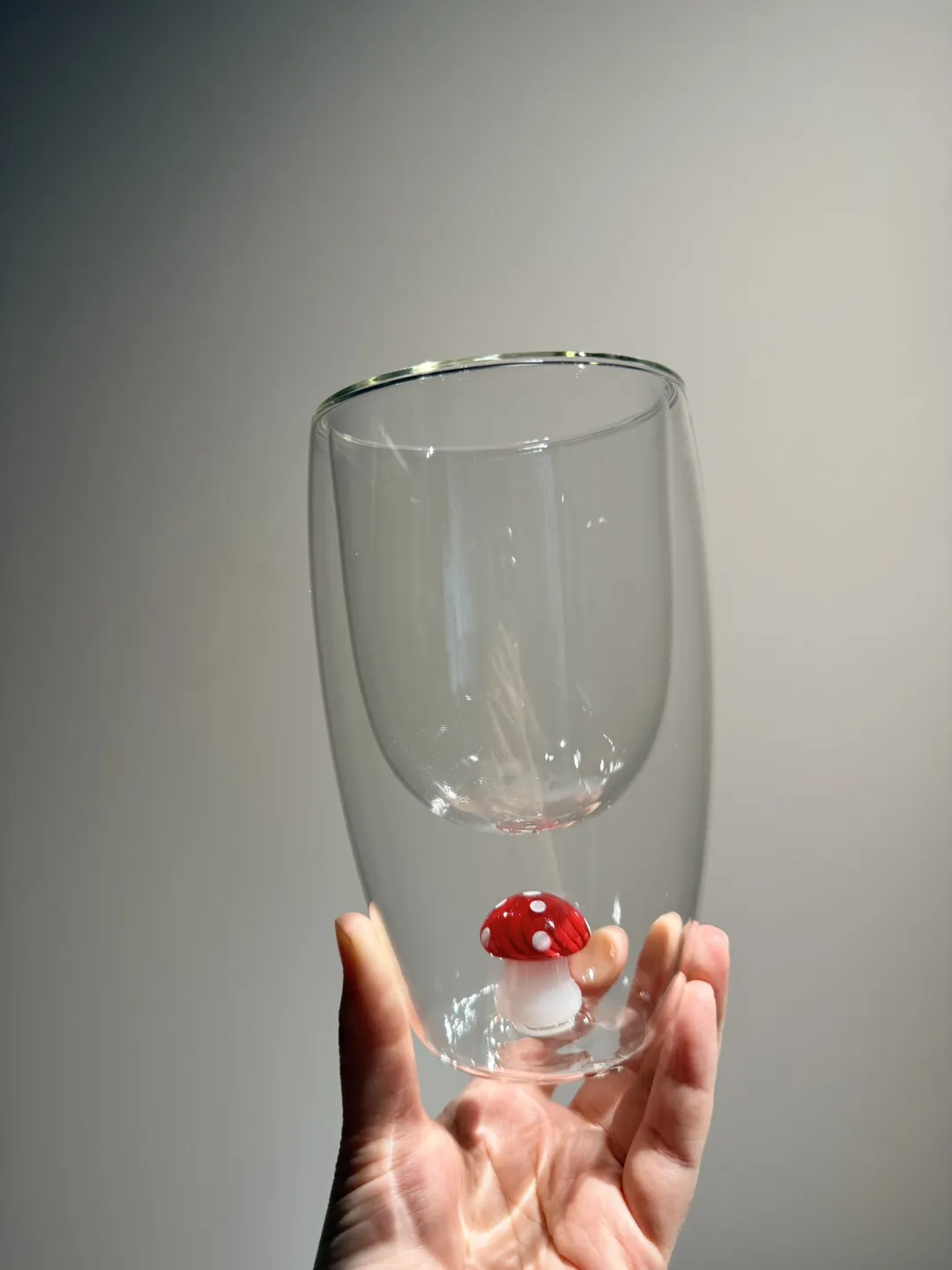 Hares｜Double‑walled Glass Cup (Little Mushroom), 3D design, approx. 350 ml